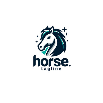 horse head mascot cute logo design vector template
