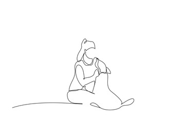 woman person dog friend backpack nature walking active life lifestyle one line art design