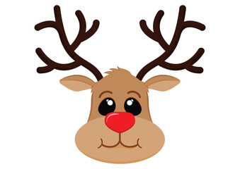 Cartoon reindeer face vector flat design isolated on white background. Cartoon of cute reindeer head