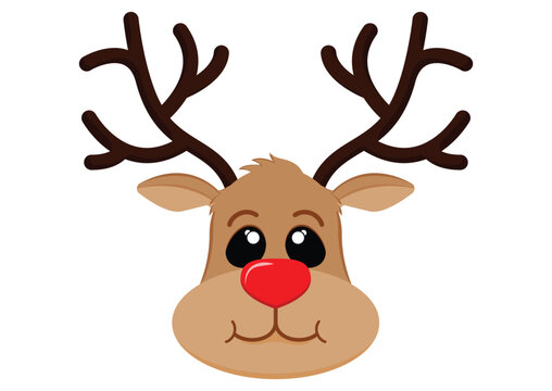 Cartoon reindeer face vector flat design isolated on white background. Cartoon of cute reindeer head