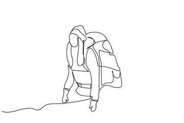 woman person backpack coat season nature hiking trekking activity one line art design