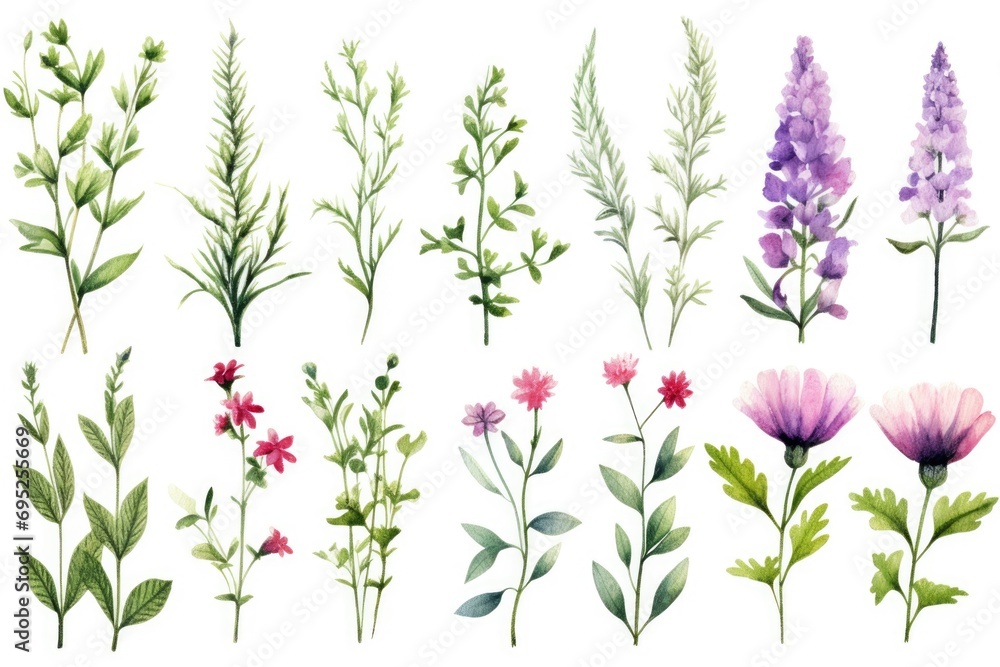 Poster A variety of beautiful flowers arranged together on a clean white background. Perfect for adding a touch of nature and color to any project