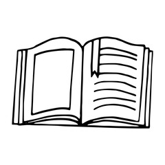 book open with bookmark icon. sketch hand drawn doodle style. vector, minimalism, monochrome. library, learning, reading.