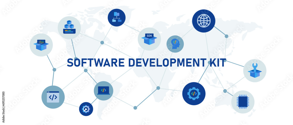 Aufkleber software development kit sdk programming tools concept banner header connected icon set symbol illus