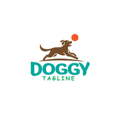 dog playing ball logo design vector template illustration - obrazy, fototapety, plakaty