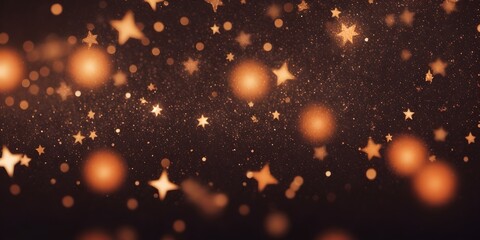 abstract orange and black star particles bokeh background with glitter defocused lights and stars - obrazy, fototapety, plakaty