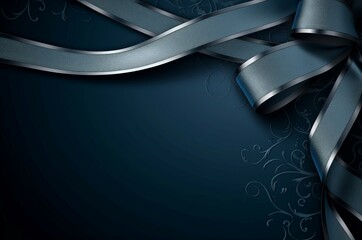 Blue silver shimmering ribbon background. Celebration serpentine lustrous bow tape. Generate ai