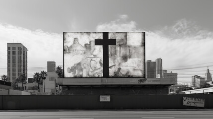 Street billboard mockup with Christian cross on it. 