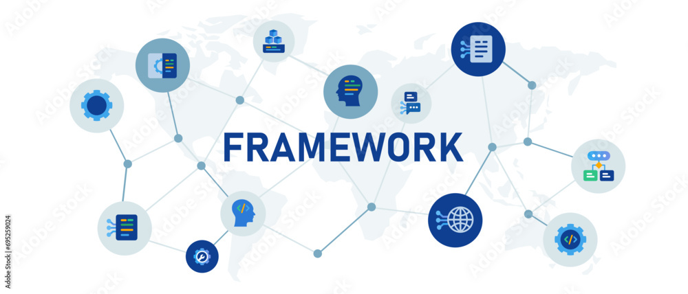 Poster framework build structure concept banner header connected icon set symbol illustration