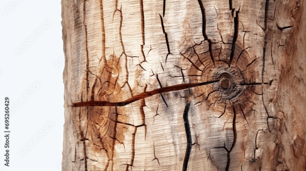 Poster a detailed view of a piece of wood attached to a pole. this versatile image can be used to depict co