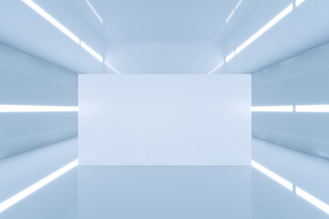 Abstract light futuristic room with empty mock up place on wall and lights. Tunnel concept. 3D Rendering.