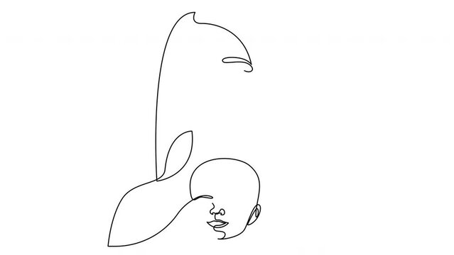 Self drawing animation of immaturity of infantilism concept drawn by continuous line single line. Animated minimalist line illustration of cognitive psychology or psychiatry concept.
