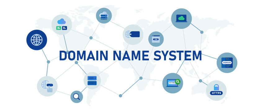 Domain name system DNS concept banner header connected icon set symbol illustration