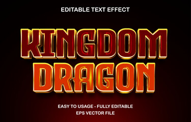 Kingdom dragon editable text effect template, 3d cartoon glossy style typeface, premium vector