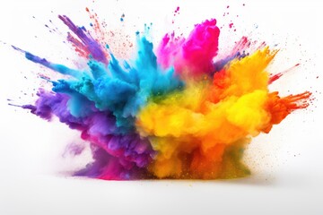 Colorful powder explosion captured on a white background. Perfect for vibrant and energetic concepts and designs