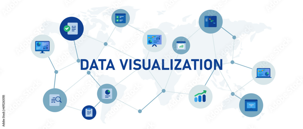 Aufkleber data visualization metrics analytics visualization concept banner header connected icon set symbol i