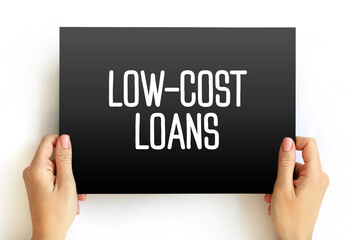 Low Cost Loans text on card, concept background