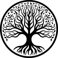 Celtic tree in a circle silhouette in black color. Vector template design for laser cutting wall art.