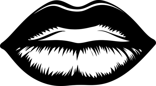 Female lips silhouette in black color. Vector template design for laser cutting wall art.