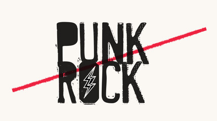 Punk rock lettering with lighting symbol. Vector illustration. - 695264039