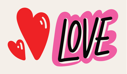 Love hand drawn text with a heart symbol. Vector illustration. - 695264068
