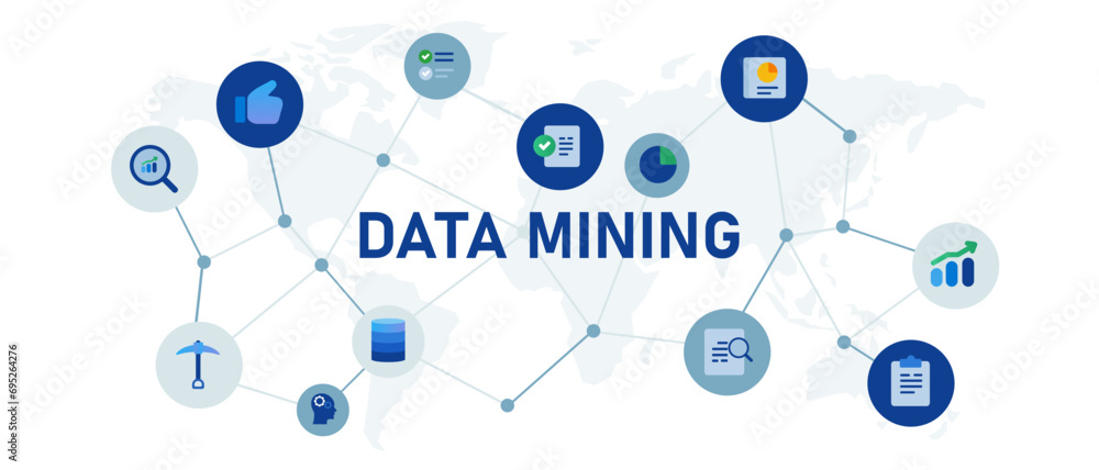 Poster data mining database concept banner header connected icon set symbol illustration
