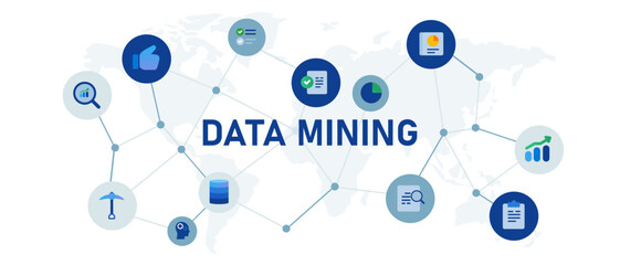 Data mining database concept banner header connected icon set symbol illustration