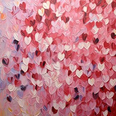 Oil painting with thick pink hearts