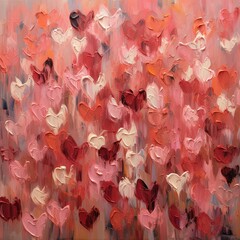 Oil painting with thick pink hearts