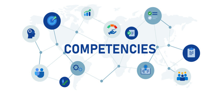 Competencies competency capabilities banner header connected icon set symbol illustration