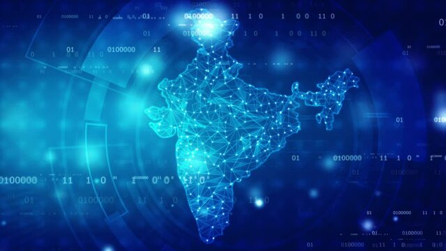 Digital India Concept, India Map with abstract lines on technology background, High-tech digital India map with animated visual HUD elements. 4K video animation