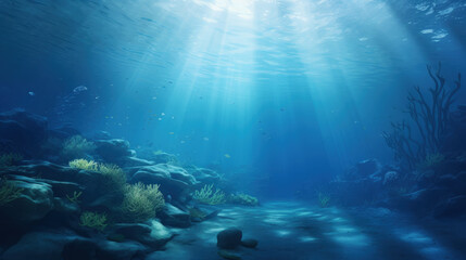 Naklejka na ściany i meble Blue water background underwater