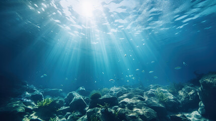 Fototapeta na wymiar Blue water background underwater