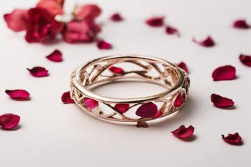ring and rose petals