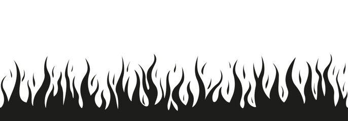 Fire flame seamless frame border. Burning background or pattern. Hot, burn symbol. Vector illustration.