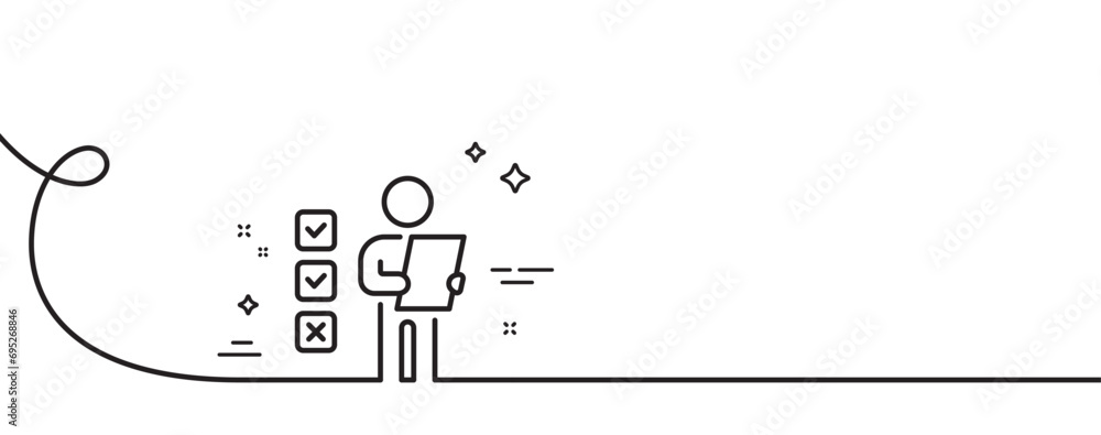 Poster voting ballot paper line icon. continuous one line with curl. vote checklist sign. public election s