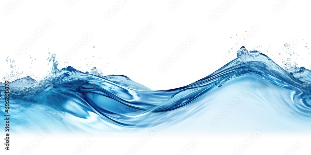 Poster a wave of water captured on a white background. perfect for use in designs related to water, nature,