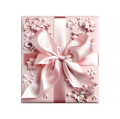 Isolated of beautiful pale pink gift box with silk ribbon