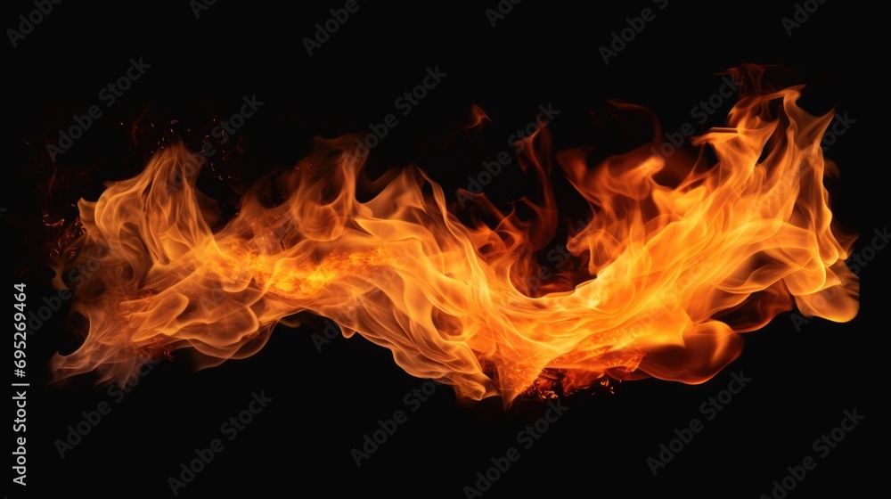 Poster a close up view of a fire on a black background. this image can be used to represent warmth, energy,