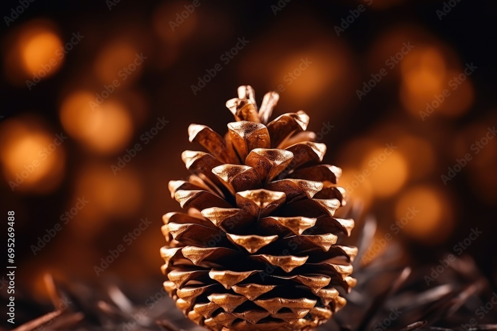 Poster a pine cone sitting on top of a pile of pine needles. suitable for nature and environmental themes