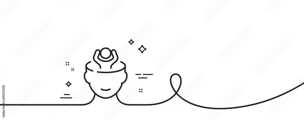 Poster stress line icon. continuous one line with curl. anxiety or think worry sign. mental health symbol. 