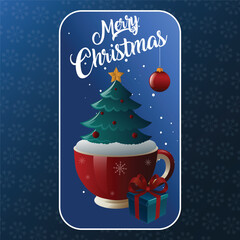 Vector illustration of Christmas tree growing out of a cup