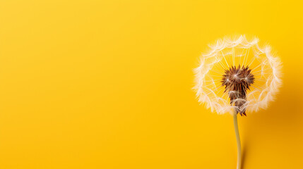 A dandelion on a yellow background