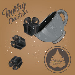 Vector illustration of Christmas presents pouring out of coffee cup