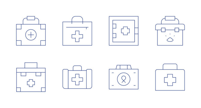 First aid icons. Editable stroke. Containing animal aid, aid kit, first aid kit, medicine cabinet, medical kit.
