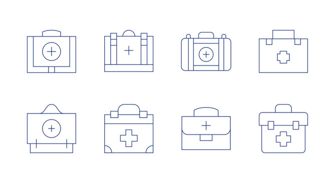 First aid icons. Editable stroke. Containing bag, first aid kit, first aid box.