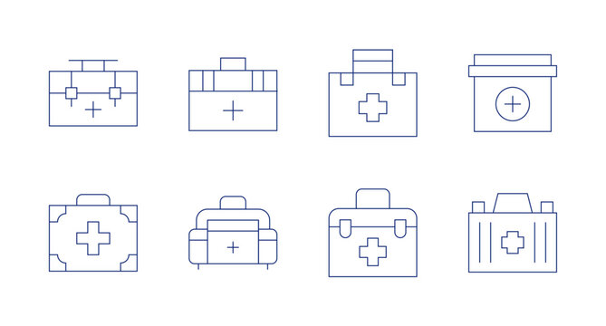 First aid icons. Editable stroke. Containing first aid kit, first aid cross, medical kit.