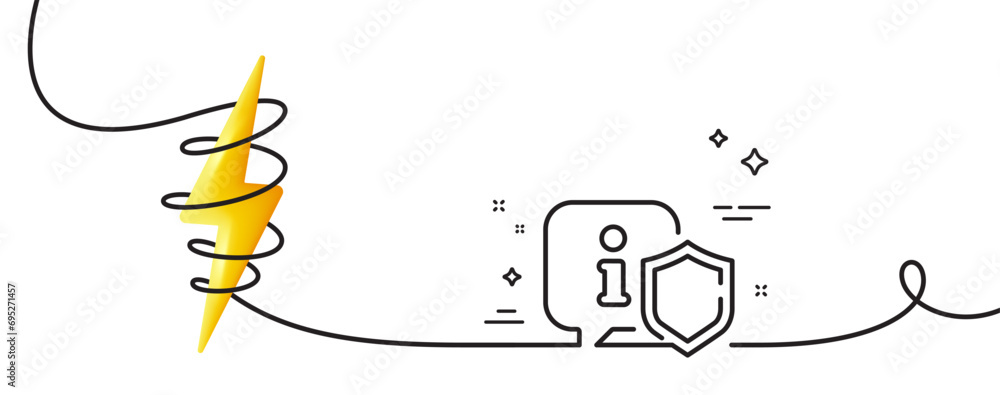 Poster shield line icon. continuous one line with curl. privacy secure sign. safe defense symbol. shield si