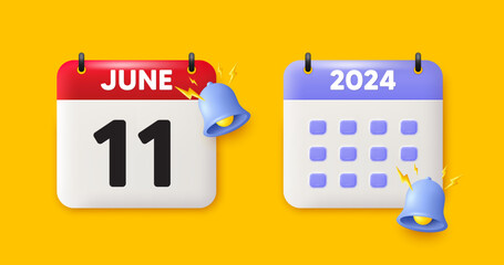 Calendar date 3d icon. 11th day of the month icon. Event schedule date. Meeting appointment time. 11th day of June month. Calendar event reminder date. Vector
