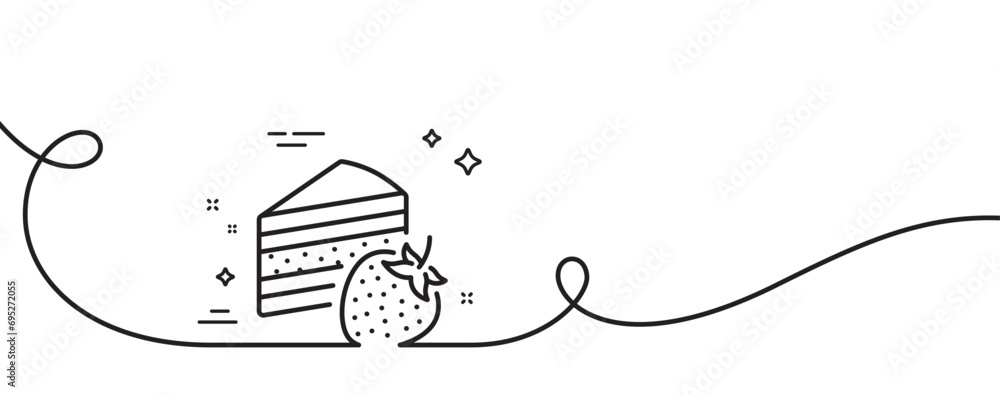 Poster cake line icon. continuous one line with curl. sweet strawberry sign. confectionery or pastry symbol